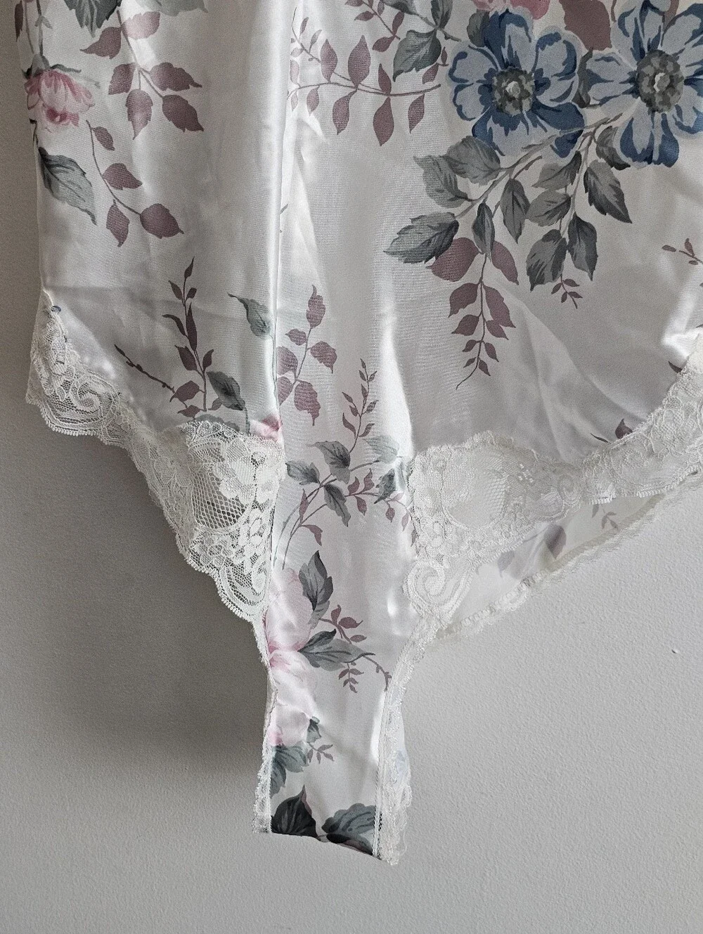 Vintage 80's Delicates Floral Satin Teddy Bodysuit Lace Lingerie Romper S